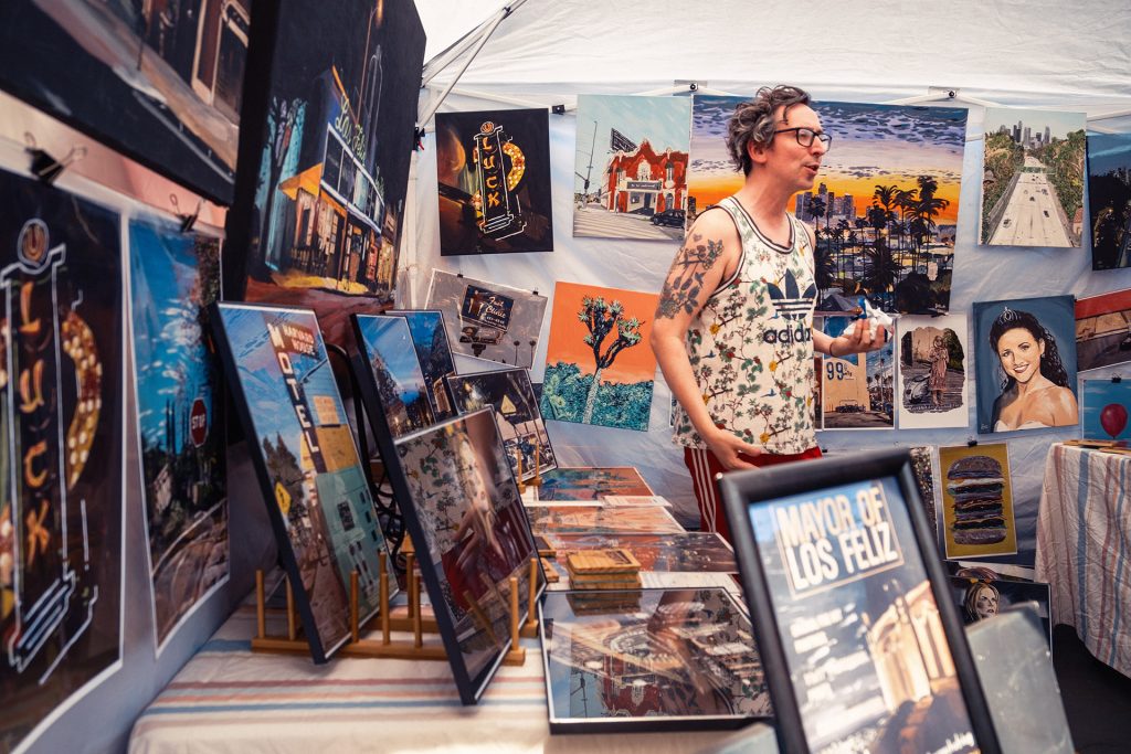 Outdoor seating and food area
